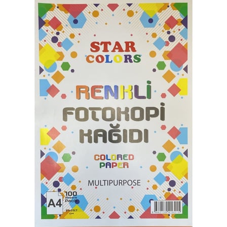 Star Colors Renkli Fotokopi Kağıdı A4 100 Yaprak Çok Amaçlı Colored Paper 21x29.7 cm