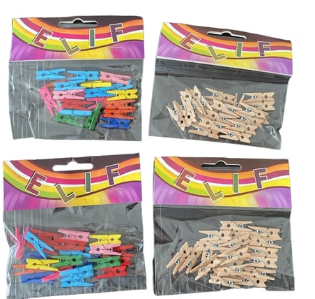 Elif Marka Mini Ahşap Mandal Seti - Doğal ve Renkli Seçenekler 25'li Paket Dekoratif Ufak Mandal