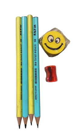 Fatih My First Pencil 5B Jumbo Kalın Kurşun Kalem Seti 4'lü Sarı Mavi + Silgi + Kalemtıraş