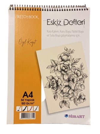SimART Eskiz Defteri A4 50 Yaprak 100gr/m² Spiral Sketch Book Özel Kağıt Sanat Çizim Defteri