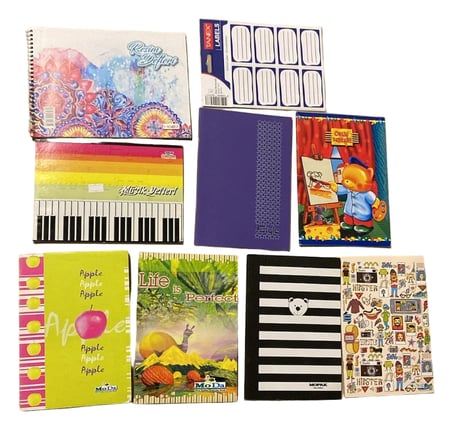 Okul Defteri Seti 9'lu - Resim, Müzik, Çizgili, Kareli Defter + Tanex Etiket - MoDa Mopak Style
