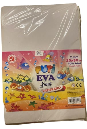 Puti EVA Simli Yapışkanlı Köpük Levha 2mm 20x30cm 10'lu Paket Karışık Renk