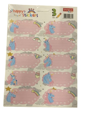 Tanex Kids Happy Stickers Unicorn Temalı Okul Etiketi 5 Yaprak Renkli Karton Seti