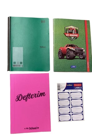 Okul Defteri Seti - Spiralli A4 Notebook + Kareli Defter + Off-roading Okul Defteri + 40'lı Açık Kahverengi