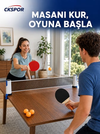 CKSPOR Masa Tenisi Seti 2 Raket 4 Top ve Portatif File – Pinpon Oyun Seti