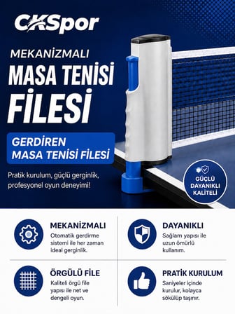CKSPOR Masa Tenisi Seti 2 Raket 4 Top ve Portatif File – Pinpon Oyun Seti