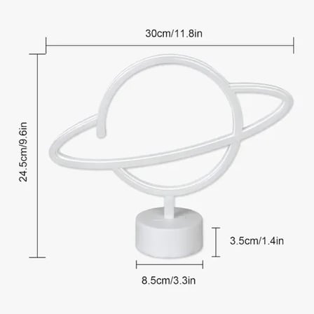 Neon Işıklı Satürn Lamba (Pil + USB)
