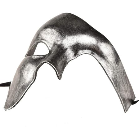 Antik Eskitme Gümüş Erkek Yarım Maske - Phantom & Balo Maskesi