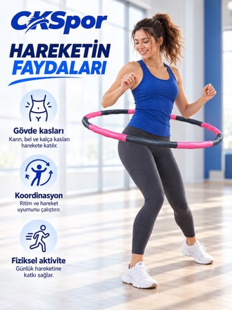 CKSPOR Hulahop 93 cm 1000 gr 8 Parçalı Dalgalı İç Yüzeyli Egzersiz Çemberi Pembe-Gri