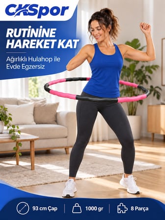 CKSPOR Hulahop 93 cm 1000 gr 8 Parçalı Dalgalı İç Yüzeyli Egzersiz Çemberi Pembe-Gri