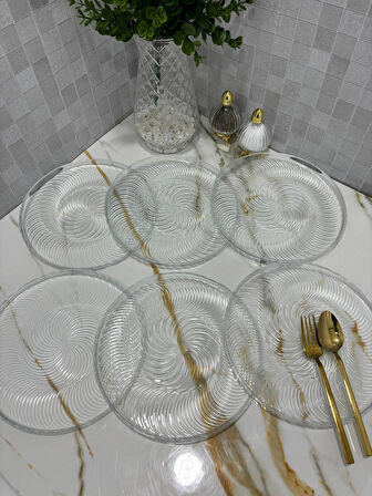 6 LI CAM PASTA VE SERVİS TABAGI 21 CM