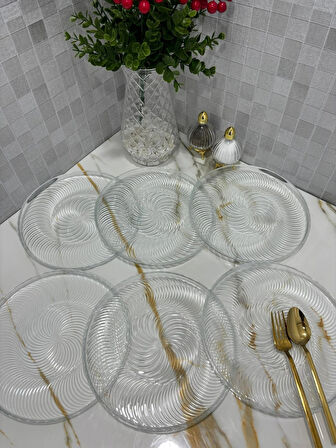 6 LI CAM PASTA VE SERVİS TABAGI 21 CM