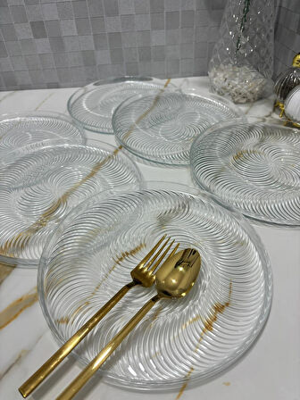 6 LI CAM PASTA VE SERVİS TABAGI 21 CM