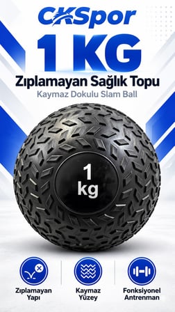 CKSpor 1 Kg Zıplamayan Sağlık Topu Slam Ball Crossfit Fitness Fonksiyonel Antrenman Ağırlık Topu