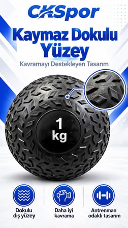 CKSpor 1 Kg Zıplamayan Sağlık Topu Slam Ball Crossfit Fitness Fonksiyonel Antrenman Ağırlık Topu