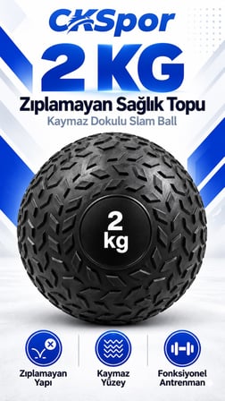 CKSpor 2 Kg Zıplamayan Sağlık Topu Slam Ball Kaymaz Dokulu Fitness Egzersiz Ağırlık Topu