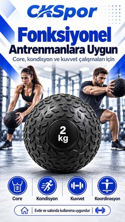 CKSpor 2 Kg Zıplamayan Sağlık Topu Slam Ball Kaymaz Dokulu Fitness Egzersiz Ağırlık Topu
