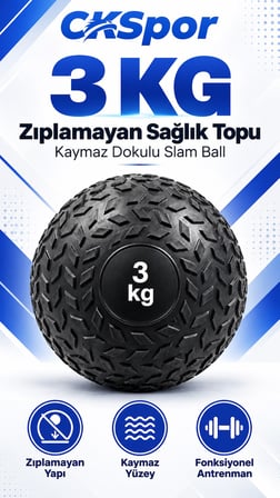 CKSpor 3 Kg Zıplamayan Sağlık Topu Slam Ball Crossfit Fitness Fonksiyonel Antrenman Ağırlık Topu