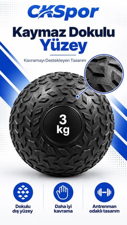 CKSpor 3 Kg Zıplamayan Sağlık Topu Slam Ball Crossfit Fitness Fonksiyonel Antrenman Ağırlık Topu