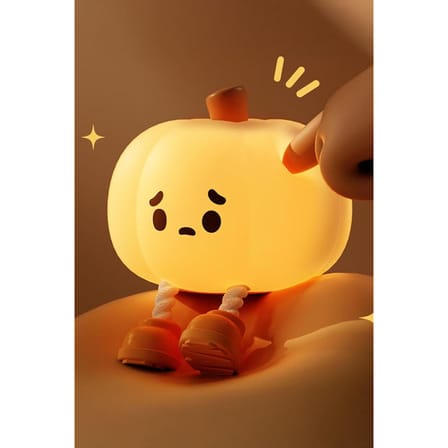 Üzgün Balkabağı Tasarımlı Gece Lambası - Silikon - Telefon Tutucu Özellikli