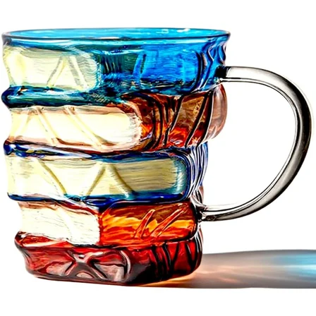 Kitap Tasarımlı Kupa Bardak - 350 ml Kapasite - El Çizimi Özel Tasarım - Dayanıklı Cam
