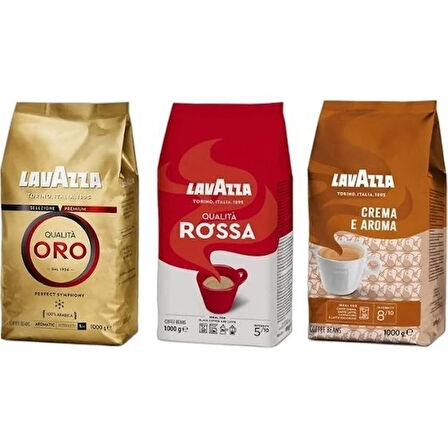 Lavazza Qualita Oro 1kg + Qualita Rossa 1kg + Crema E Aroma 1kg 3'lü Çekirdek Kahve Seti 3kg