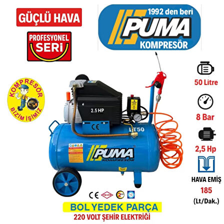 Puma Hava Kompresörü 50 lt (Yağlı) 50 litre Kompresör 5 metre hava hortumu ve Hava Tabancası HEDİYE