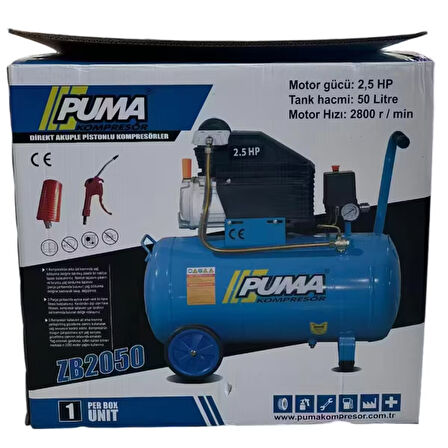 Puma Hava Kompresörü 50 lt (Yağlı) 50 litre Kompresör 5 metre hava hortumu ve Hava Tabancası HEDİYE