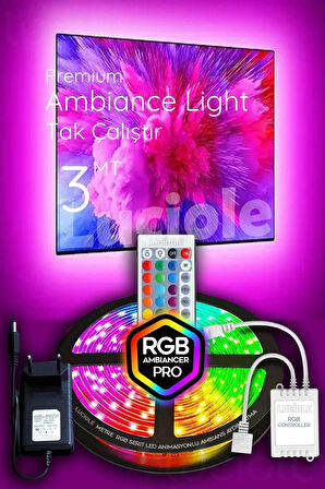 3 Metre Rgb Led Tak Çalıştır 16 Renkli 4 Animasyonlu Tv Arkası Led Yatak Odası abajur Bilgisayar