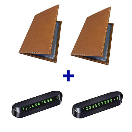Microcase Suni Deri OTO Ruhsat Kabı Kılıfı Ruhsatlık + Ön Arka Panel Numaratör 2 Adet - TABA AL5038