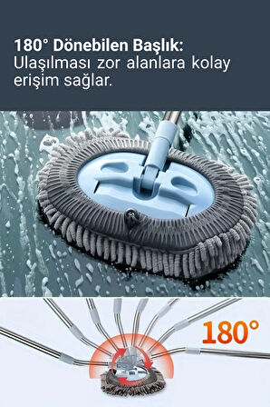 Çok Fonksiyonlu Mikrofiber Araba Yıkama Fırçası Uzun Saplı Detay Fırçası Oto Mopu Temizlik Bezi Hediyeli