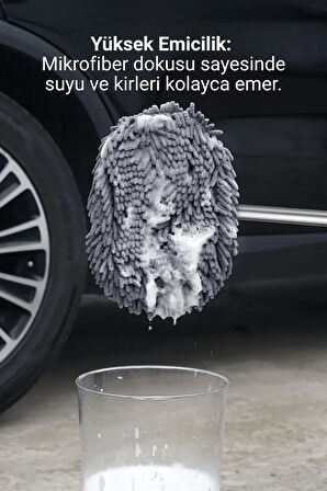 Çok Fonksiyonlu Mikrofiber Araba Yıkama Fırçası Uzun Saplı Detay Fırçası Oto Mopu Temizlik Bezi Hediyeli