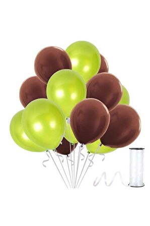 Kahverengi - Açık Yeşil Metalik Balon 15 Adet