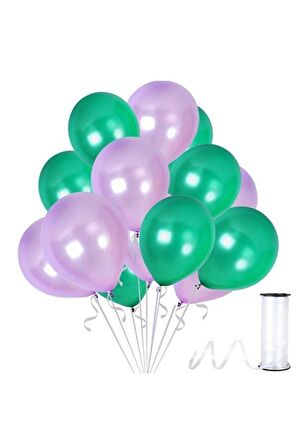 Lila-Yeşil Metalik Balon 20 Adet