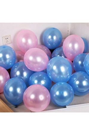 20 Adet Pembe-Mavi Metalik Balon