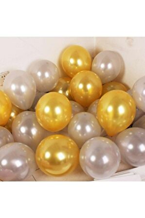 20 Adet Gold-Beyaz Metalik Balon