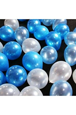 20 Adet  Beyaz-Mavi Metalik Balon