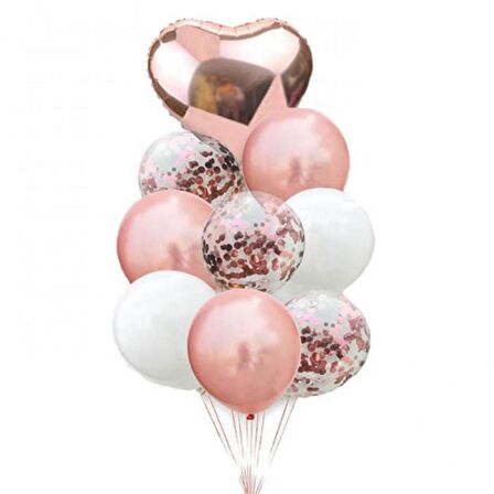 10 Adet Rose Gold Kalp Balon Demeti