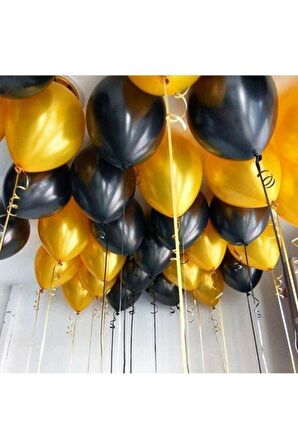 30 Adet  Parti Balonu  - Gold -Pastel Siyah Metalik Balon