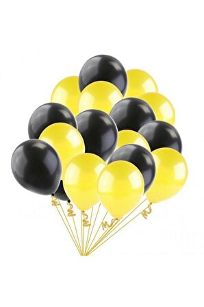 30 Adet  Parti Balonu -Sarı -Pastel Siyah Metalik Balon