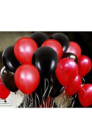 30 Adet  Parti Balonu - Kırmızı -Pastel Siyah Metalik Balon