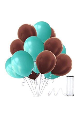 Kahverengi - Su Yeşili Metalik Balon 50 Adet