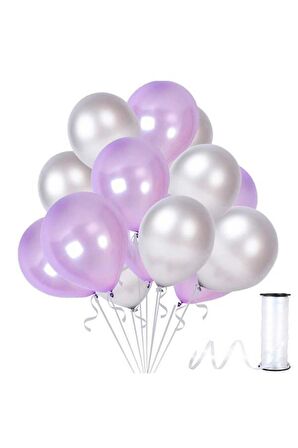 Lila-Gümüş Metalik Balon 50 Adet