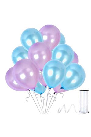 Açık Mavi - Lila Metalik Balon 50 Adet