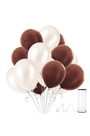 Kahverengi - Beyaz Metalik Balon 50 Adet