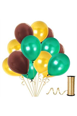 Kahverengi - Koyu Yeşil - Gold Metalik Balon 50 Adet