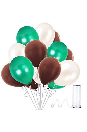 Kahverengi - Koyu Yeşil - Beyaz Metalik Balon 50 Adet