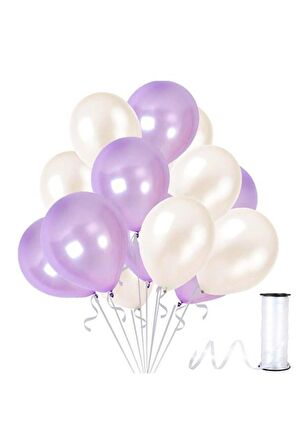 Beyaz - Lila Metalik Balon 50 Adet