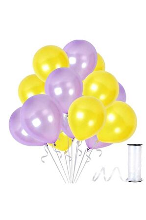 Lila-Sarı Metalik Balon 50 Adet