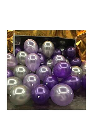 50 Adet Metalik Balon (Mor - Gümüş - Lila )